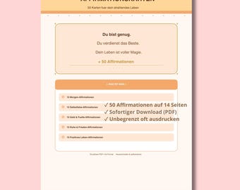 50 German Affirmation Cards | Self Love, Morning, Money Mindset (PDF Download)