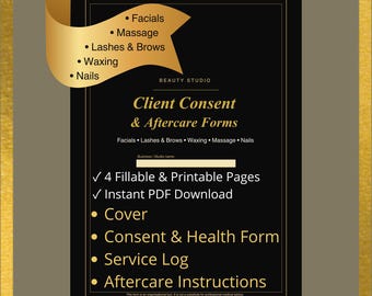 Beauty Consent Form Printable | Esthetician Client Health Questionnaire | Service Log & Aftercare | PDF Download