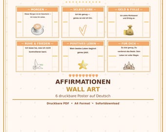 German Affirmation Wall Art Set | Self Love, Money Mindset Posters (PDF Download)