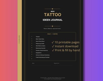 Tattoo Ideen Journal Druckbar | Platzierung & Budget Planer | Stil Recherche | Tätowierung Planung PDF | Sofortdownload