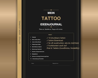 Tattoo Ideenjournal | Beratung, Design & Platzierung Planer | Skizzenbuch für Tattoo-Entwürfe | A4 PDF | Sofort-Download