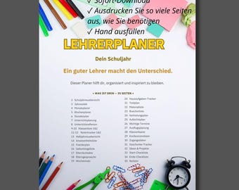 Lehrerplaner Druckbar | Schuljahresplaner Komplett-Set 35 Seiten | Stundenplan Notentracker Klassenliste | A4 PDF | Sofortdownload