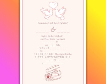 Hochzeitseinladung Druckbar | Romantische Einladungskarte | Editierbare PDF Vorlage | Hochzeitspapeterie | Sofortdownload