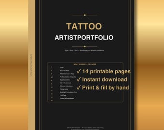 Tattoo Portfolio Template | Artist Client Lookbook & Pricing Guide (PDF Download)