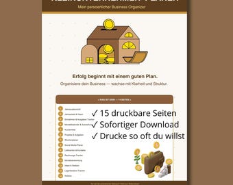 Kleinunternehmer Planer Druckbar | Business Organizer | Einnahmen & Ausgaben Tracker | 15 Seiten PDF | Sofortdownload
