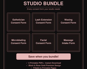 Beauty Studio Consent Forms Bundle | Esthetician, Lash, Waxing, Microblading, Facial, Massage | 6 PDFs