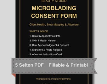 Microblading Consent Form Printable | PMU Client Health & Brow Mapping | Aftercare Card | PDF Download