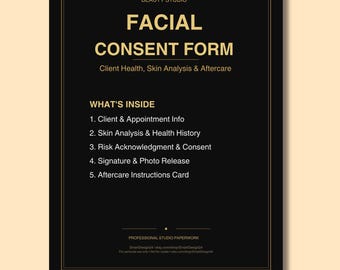 Facial Consent Form Printable | Esthetician Client Skin Analysis & Health History | Aftercare Card | PDF Download