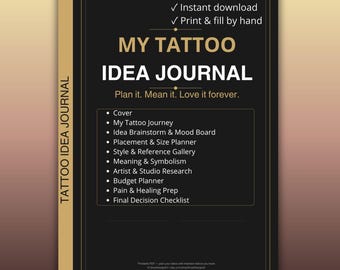 Tattoo Idea Journal Printable | Custom Design Planner, Placement & Budget Guide | Instant Download PDF