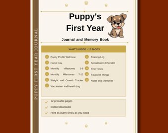 Puppy Journal Printable | First Year Memory Book with Training Log & Socialisation Checklist | PDF