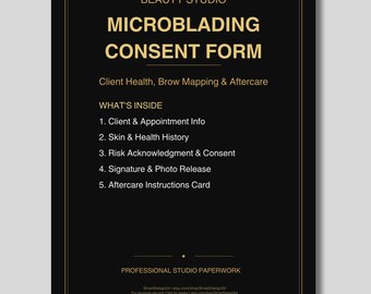 Microblading Consent Form Printable | PMU Client Health & Brow Mapping | Aftercare Card | PDF Download