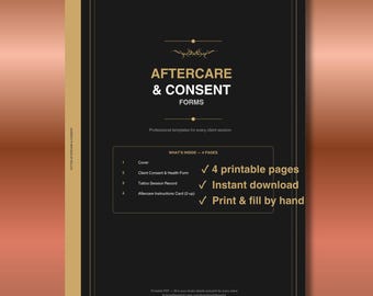Tattoo Consent Form Printable | Aftercare Card & Session Log | Client Health Record | Instant PDF Download