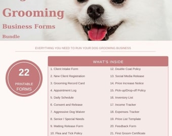 Dog Grooming Business Forms Bundle | Client Intake, Appointment Log (Instant Download PDF)