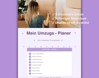 Umzugsplaner Druckbar | 9 Seiten Printable PDF | Umzug Checkliste | Packliste | Budget Tracker | Sofort Download