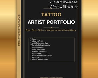 Tattoo Portfolio Template | Artist Client Lookbook, Pricing Guide & Booking Form | PDF Instant Download