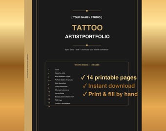 Tattoo Artist Portfolio Template | Client Lookbook, Pricing Guide (PDF Download)