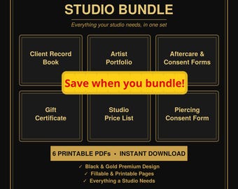 Complete Tattoo Studio Bundle Printable | Client Forms, Portfolio, Price List & Consent Set | 6 PDFs