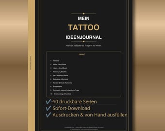 Jornal de ideias de tatuagem | Plaina de tatuagem | Skizzenbuch para eigene Tattoo Entwürfe | PDF A4 | Sofort-Download