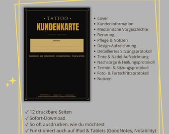 German Tattoo Intake Form Bundle, Kundenkarte, Tattoo Client Consultation, Printable PDF