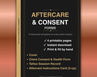 Tattoo Consent Form Printable | Aftercare Card & Session Log | Client Health Record | Instant PDF Download