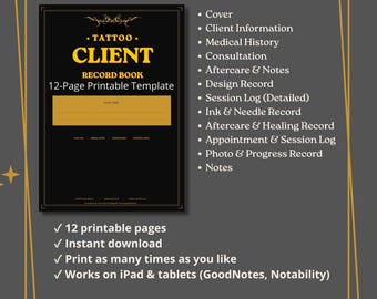Tattoo Client Intake & Consultation Form, Client Record Book, Consent  Aftercare Log (Instant PDF Download)