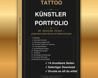 Tattoo Künstler Portfolio Vorlage | Kundenformular, Preisliste & Pflegeanweisung | Sofortdownload PDF