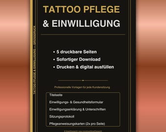 Tattoo Pflege & Einwilligung Vorlage | Consent Form, Gesundheitsformular, Sitzungsprotokoll | Großdruck PDF | Sofortdownload