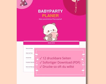 Babyparty Planer Druckbar | Baby Shower Planung | Gästeliste | Geschenkeliste | Mahlzeiten | Dekoration | Sofort Download PDF