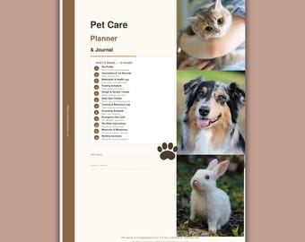 Pet Care Planner & Journal | Dog, Cat, Rabbit Health Tracker (PDF Download)