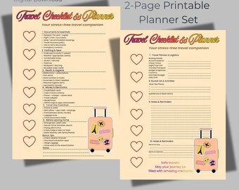 Travel Checklist & Planner Printable | Vacation Itinerary Organizer | Trip Essentials | Holiday Planner PDF | Instant Download