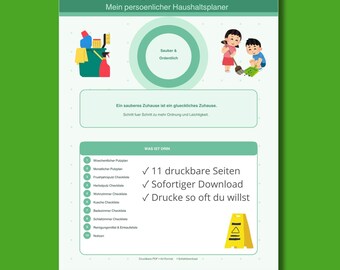 Putzplan Druckbar | Woechentlicher & Monatlicher Reinigungsplan | Fruehjahrsputz Checkliste | 11 Seiten PDF | Sofortdownload