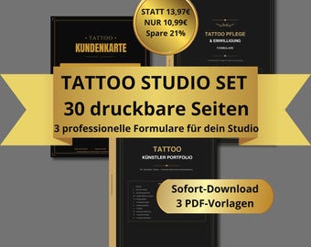 Tattoo Kundenkarte & Einwilligung Set, Künstler Portfolio Vorlage, 3 PDF Formulare, Sofort-Download