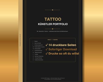 Tattoo Portfolio Vorlage | Tätowierer Portfolio | Kundenformular, Preisliste & Pflegeanweisung | PDF Download