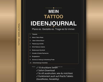 Tattoo Ideenjournal | Beratung, Design, Platzierung & Budget Planer | Mood Board, Checkliste | A4 PDF | Sofort-Download