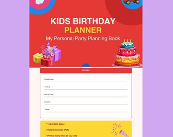Kids Birthday Planner Printable | Guest List | Gift List | Games | Decoration | Budget | Instant Download PDF