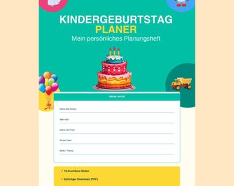Kindergeburtstag Planer Druckbar auf Deutsch | Gästeliste | Geschenkeliste | Spiele | Dekoration | Sofort Download PDF