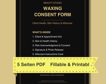 Waxing Consent Form Printable | Esthetician Client Skin & Health History | Aftercare Card | PDF Download