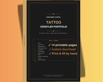 Tätowierer Portfolio Vorlage Druckbar | Preisliste & Pflegeanweisungen | Tattoo Artist Portfolio | Kundenkarte | Sofortdownload Deutsch