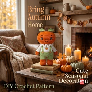 Pumpa Amigurumi Mönster PDF, Virkad Höstdocka Leksak Handledning, Söt Halloween Plysch Mönster, Höstpyssel Digital Nedladdning
