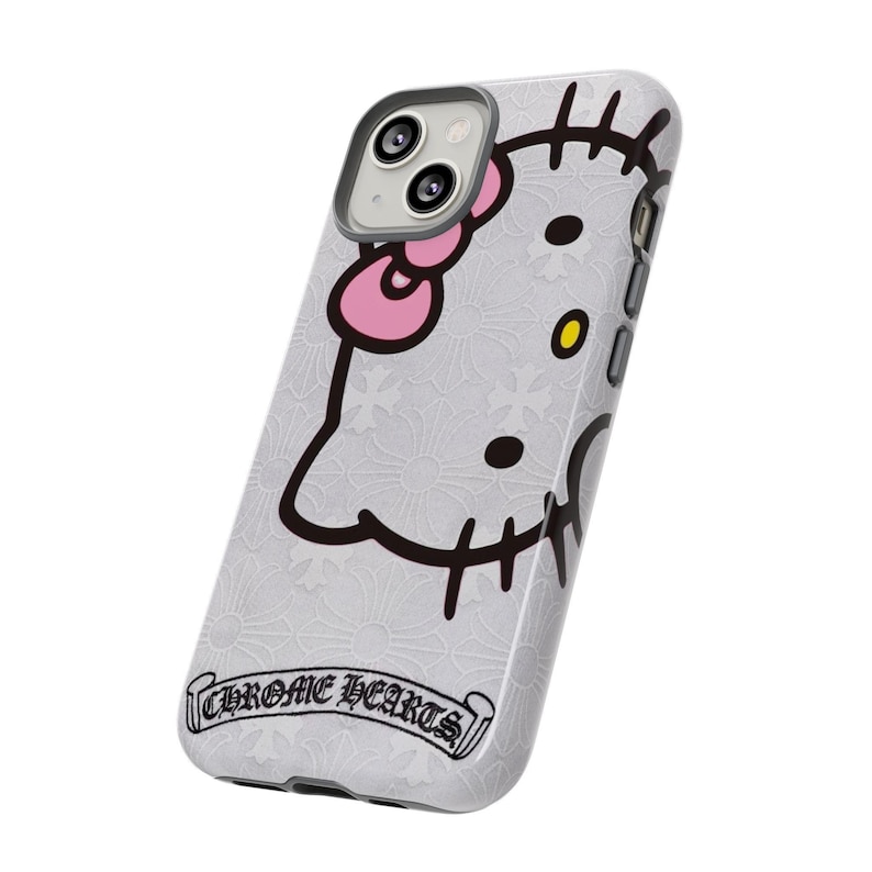 Hello Kitty x Chrome Herzen Handyhülle | Robuste iPhone Hülle, Chrome Hearts Style Bild 2