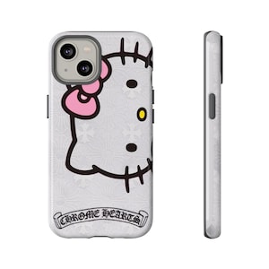 Hello Kitty x Chrome Herzen Handyhülle | Robuste iPhone Hülle, Chrome Hearts Style Bild 1