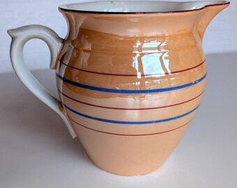 Union K Czechoslovakia Peach Lusterware Striped Creamer Pitcher Art Deco VTG