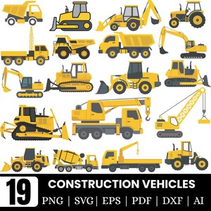 Construction Vehicles SVG Bundle | Layered Dump Truck & Excavator Clipart | Kids Builder Birthday Cut Files for Cricut