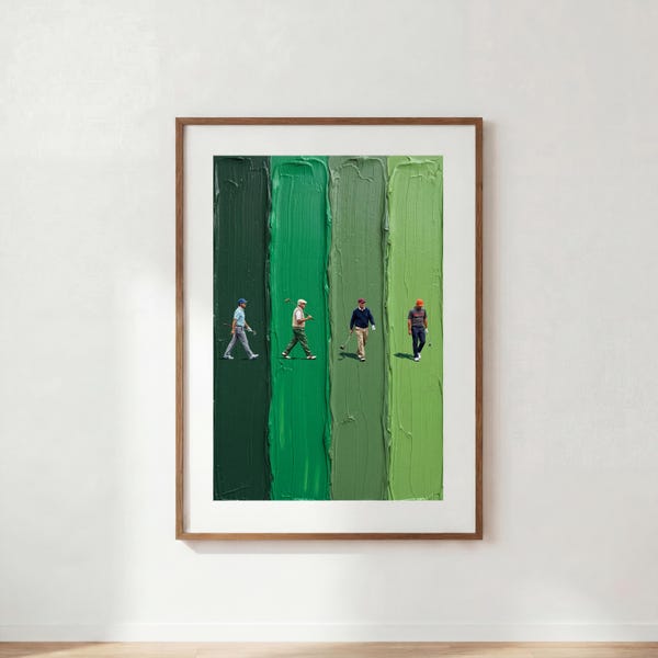 Golfers on Green Painting Poster | Werner Bronkhorst Style Textured Golf Wall Art | Golf Course  Print | Sport Room Decor | Golf Lover Gift