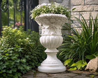 Large Classical Decorative Planter Urn – Vintage Garden Flower Pot – Outdoor Patio & Entryway Planter – Elegant European Style Home Decor