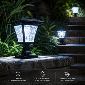 Solar LED Post Cap Light Outdoor IP55 Waterproof, Fence Pillar Garden Lamp, 6500K Cool White, Patio Gate Deck Landscape Light