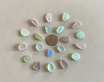 Sea Beach Glass Genuine Surf-tumbled 20 Medium Pieces Flawless Jewelry Quality Cornflower Purple Aqua Deep Seafoam Deep Lavender