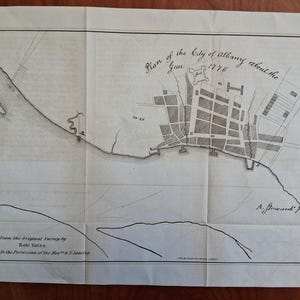Erster Bauplan von der Stadt Albany, New York um das Jahr 1770 Aus dem original Map von Rob Yates, seltene Karten