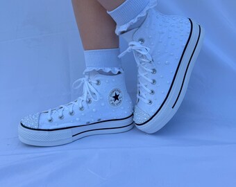 Custom Pearl Wedding Shoes - Converse High-Top/Low-Top