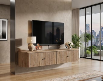 Modern Fluted Drawer Floating Media Console – Wall Mounted Entertainment Center